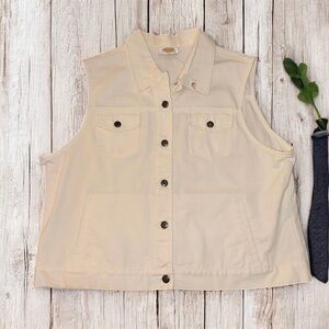 NWT ~ Talbots Women’s Sleeveless Button Up Cream Denim Vest ~ Size XL